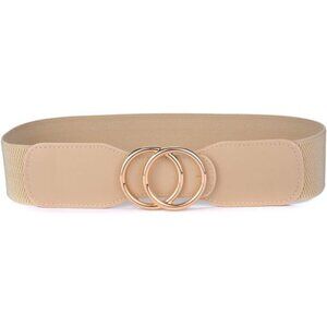 Women’s Elastic Stretch Wide Waist Belts w Double Rings Gold/Silver Buckle